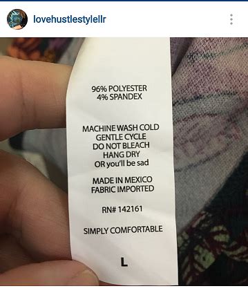 Inside the clothes tag to Lularoe leggings is a very thin strip of 